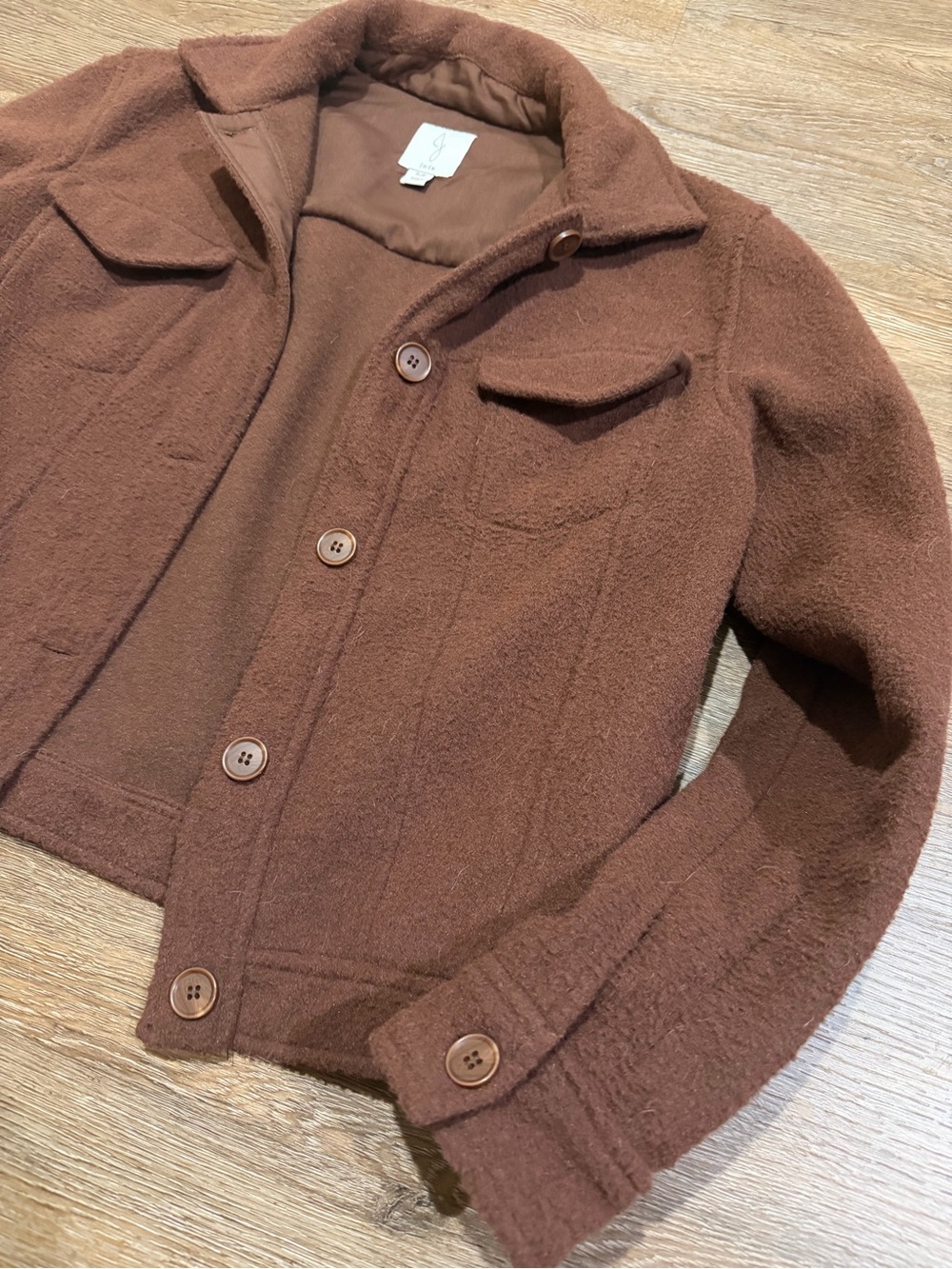Joie Brown Cropped Shirt Jacket Small Button Front Fuzzy Brown - Picture 2 of 7